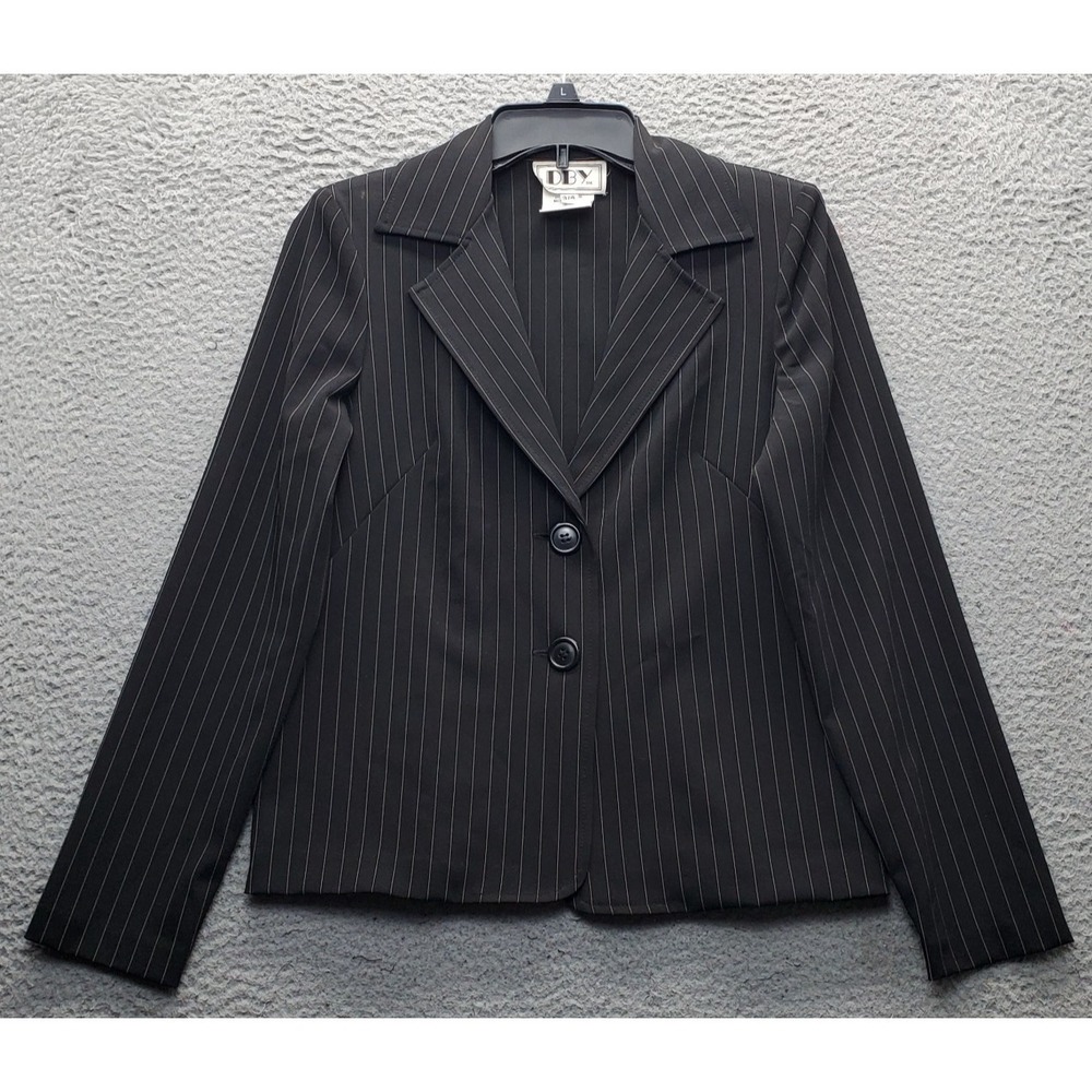 DBY Blazer Womens 3/4 Multicolor Pinstripe Single Breasted Peak Lapel Two Button